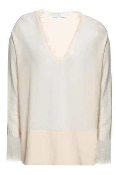 Shop Iro Erila Lace-trimmed Crepe De Chine Top In Ecru