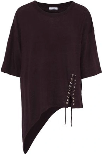 Shop Iro Kalente Asymmetric Lace-up Slub Linen-jersey T-shirt In Burgundy