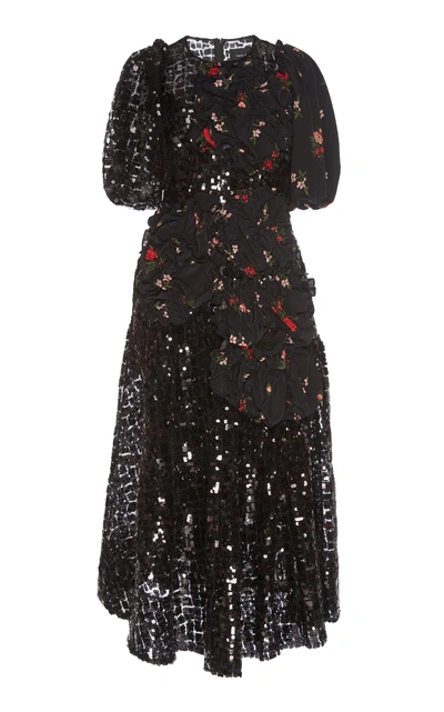 Shop Simone Rocha Printed Patchwork Dress In Black