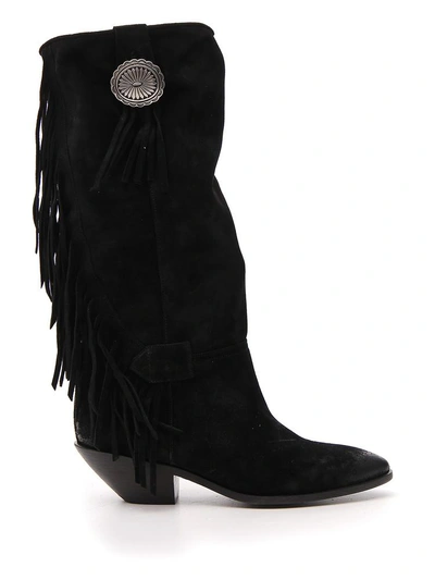 Shop Saint Laurent Fringed High Boots In Black