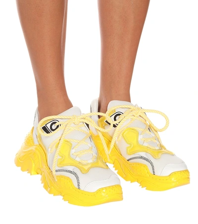 Shop N°21 Billy Leather And Mesh Sneakers In Yellow