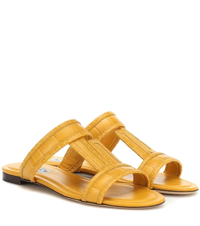 Shop Tod's Croc-embossed Leather Sandals In Yellow