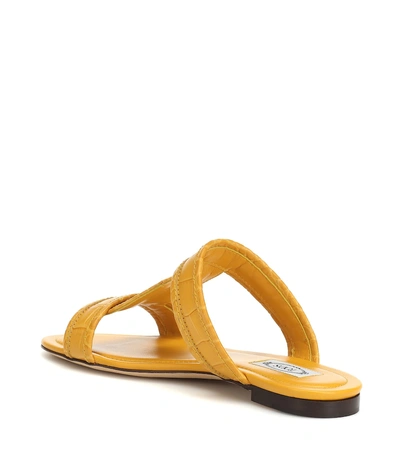 Shop Tod's Croc-embossed Leather Sandals In Yellow