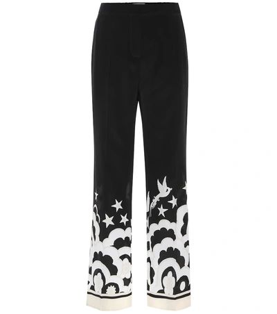 Shop Valentino Printed Silk Pants In Black