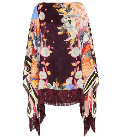 Shop Etro Printed Silk-blend Poncho In Multicoloured
