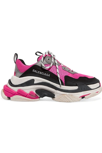 Shop Balenciaga Triple S Logo-embroidered Leather, Nubuck And Mesh Sneakers In Pink