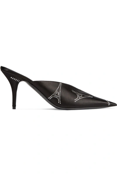 Shop Balenciaga Knife Crystal-embellished Satin Mules In Black
