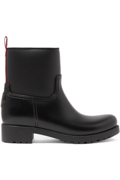Shop Moncler Ginette Grosgrain-trimmed Rubber Rain Boots In Black