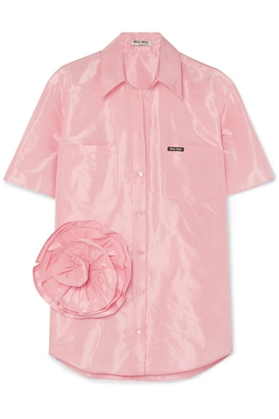 Shop Miu Miu Oversized Appliquéd Silk-taffeta Shirt In Pink