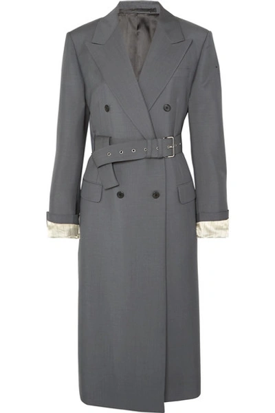Shop Prada Belted Mohair And Wool-blend Coat In Gray
