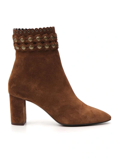 Shop Saint Laurent Lou Heeled Ankle Boots In Brown