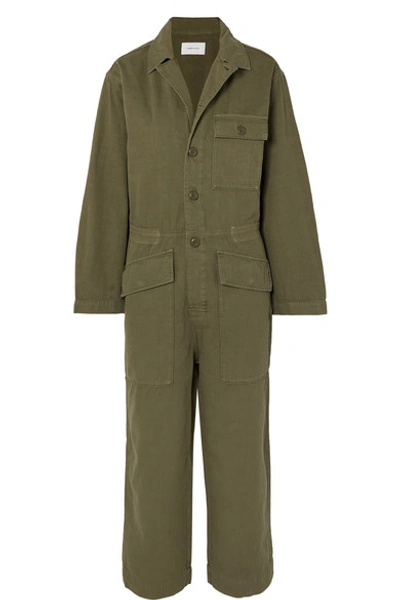 Shop Current Elliott The Richland Cotton And Linen-blend Jumpsuit In Army Green