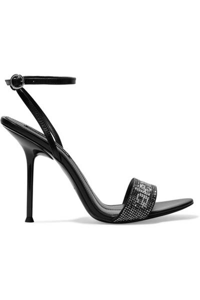 Shop Alexander Wang Jane Crystal Logo-embellished Leather Sandals In Black