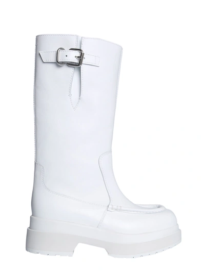Shop Mm6 Maison Margiela Leather Boots In Bianco