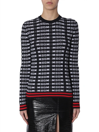 Shop Msgm Sweater With Jacquard Logo In Multicolor