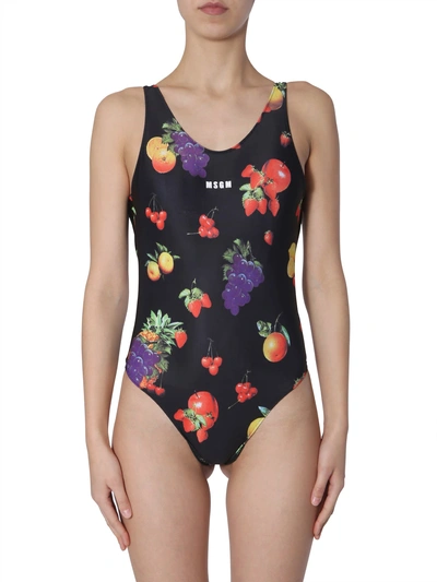Shop Msgm Swimsuit In Nero