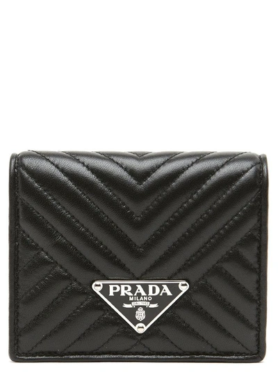 Shop Prada Diagramme Matelassé Wallet In Black