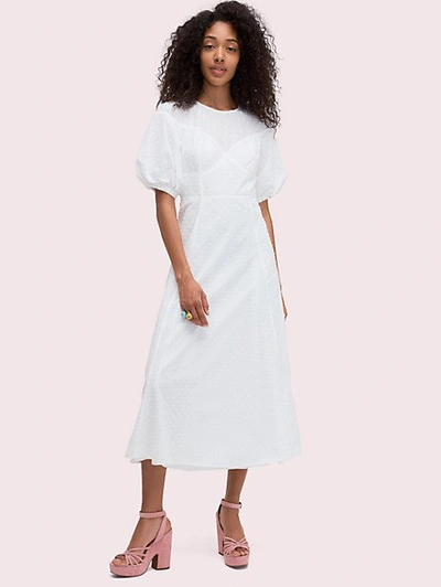 Shop Kate Spade Puff Sleeve Midi Dress In Swan White