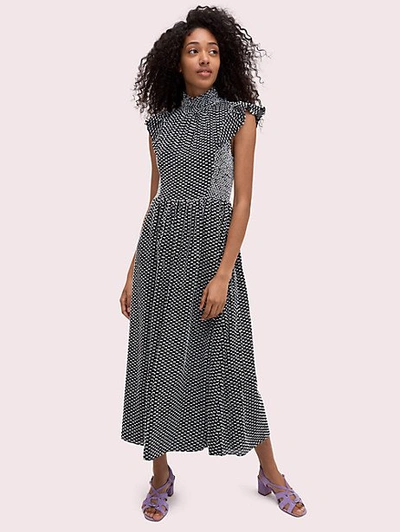 Shop Kate Spade Smocked Clip Midi Dress In Black