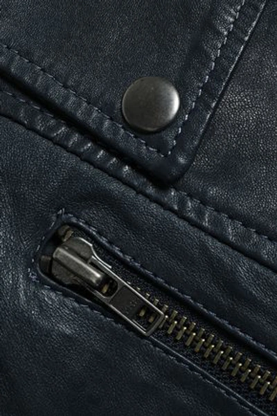 Shop Muubaa Almora Zip-detailed Crinkled-leather Biker Jacket In Storm Blue