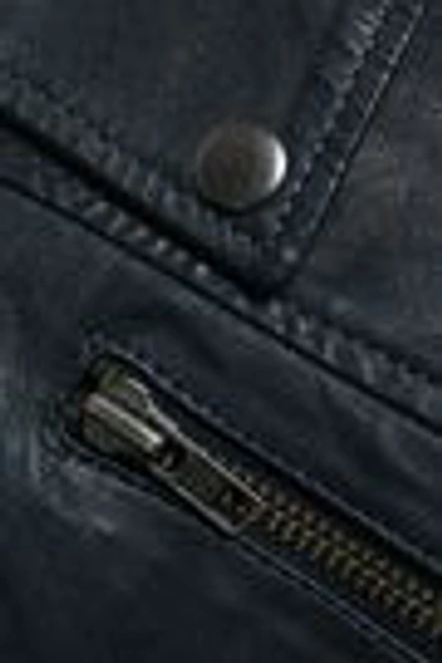 Shop Muubaa Almora Zip-detailed Crinkled-leather Biker Jacket In Storm Blue