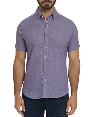 Shop Robert Graham Liam Short-sleeve Houndstooth Slim Fit Shirt In Purple