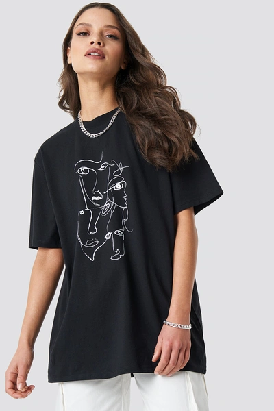 Shop Astrid Olsen X Na-kd Printed Face Oversize Tee Black