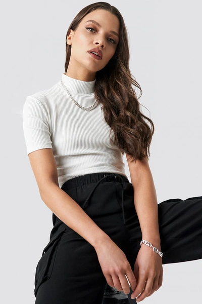 Shop Astrid Olsen X Na-kd Ribbed Crop Top White In Ivory