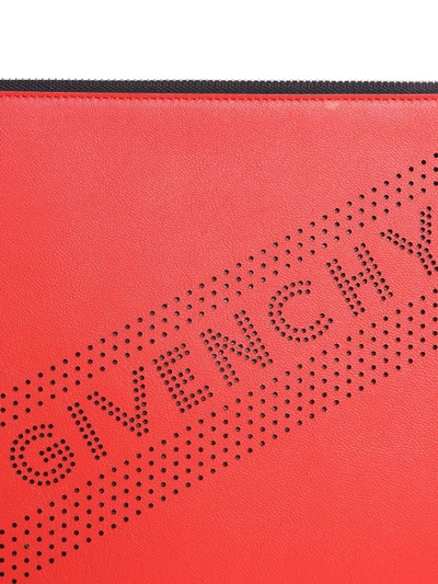 Shop Givenchy Medium Leather Pouch In Rosso