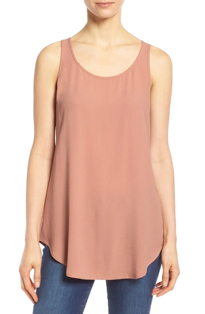 Eileen Fisher Scoop Neck Long High/low Tank In Toffee Cream