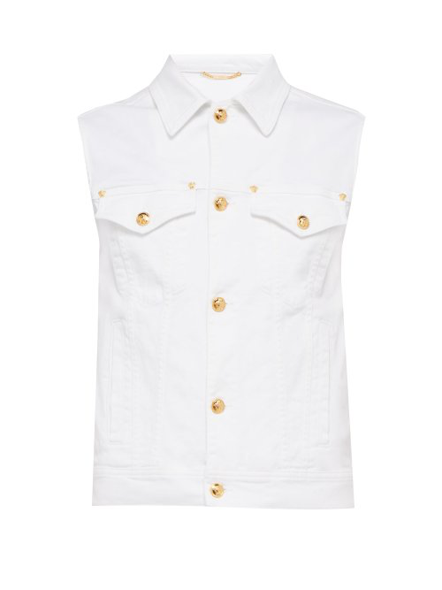 Versace Sleeveless Denim Jacket In White | ModeSens