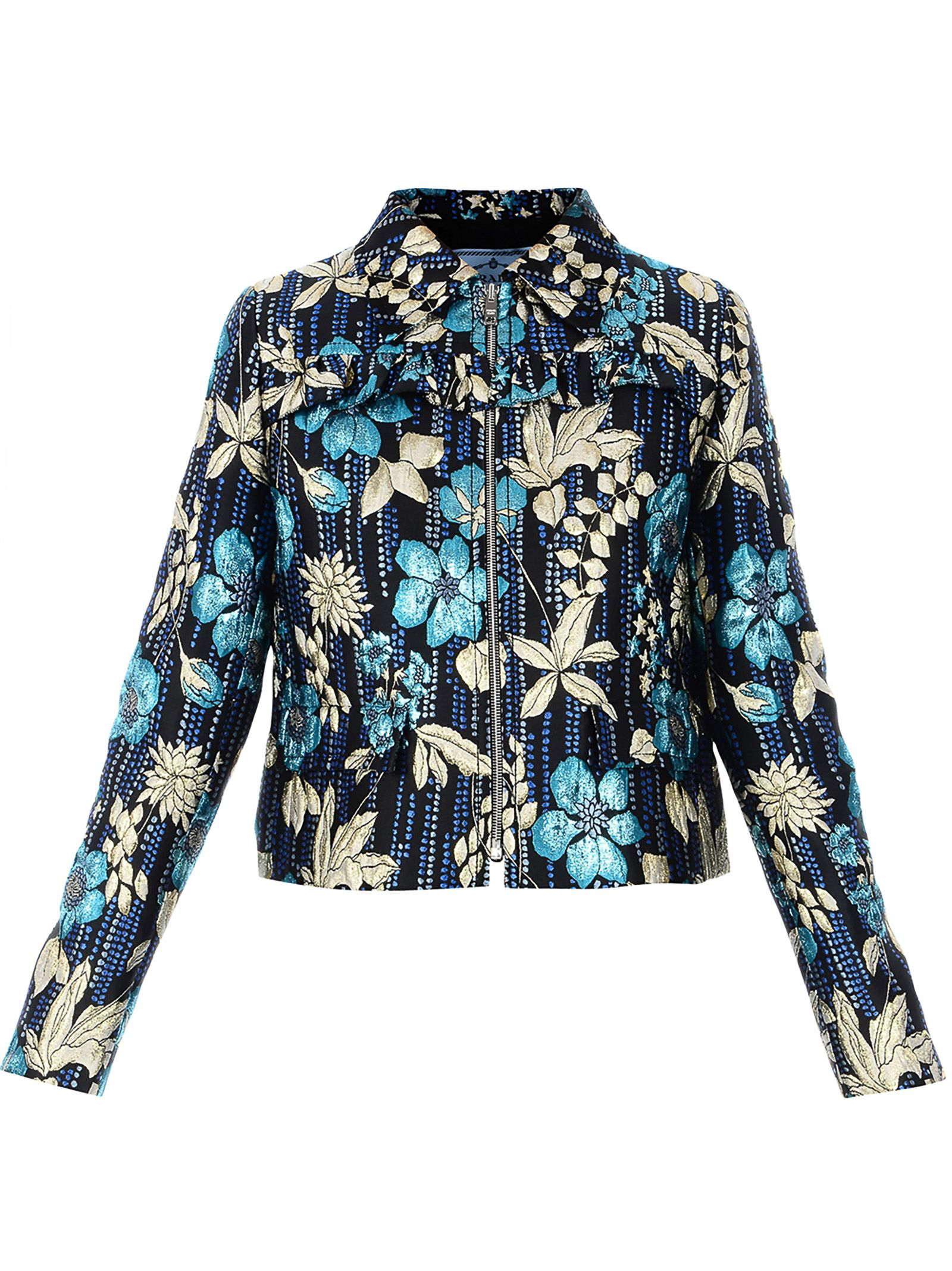Prada Cropped Flower Jacket In Dark Blue | ModeSens