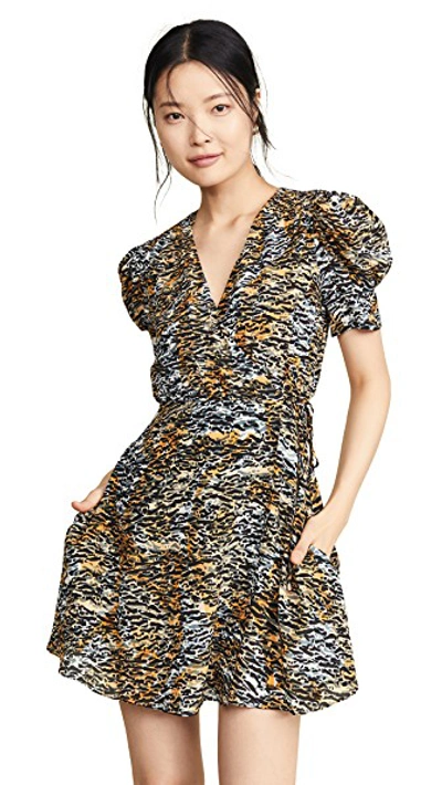 Shop Saloni Lea Wrap Mini Dress In Ink Tiger