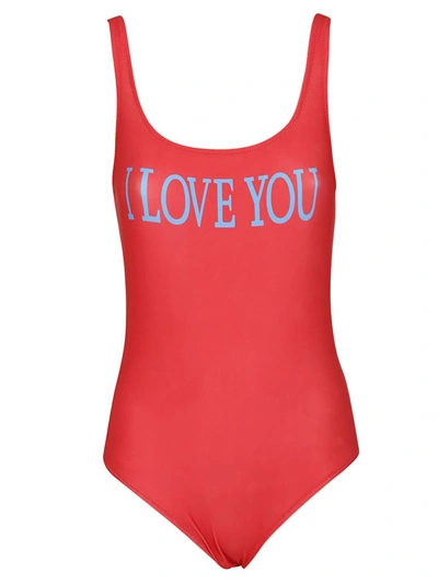 Shop Alberta Ferretti I Love You Swimsuit In Red