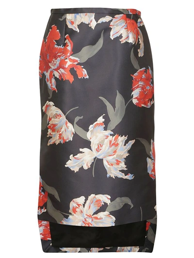 Shop Rochas Floral Print Skirt In Black
