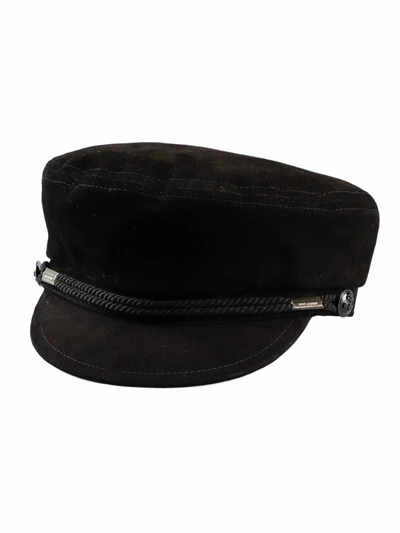 Shop Saint Laurent Decorative Applique Marine Hat In Black