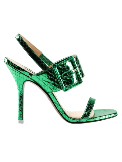 Shop Attico Mariah Python Sandal In Emerald