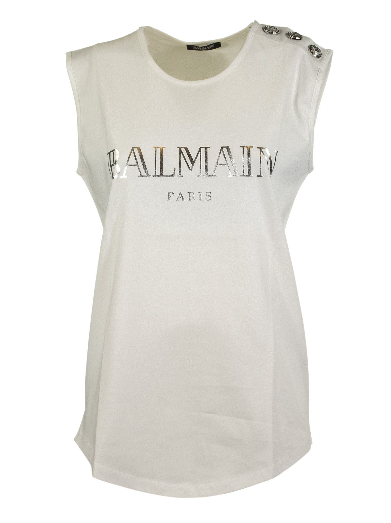 Balmain Embellished Buttons Top In White | ModeSens