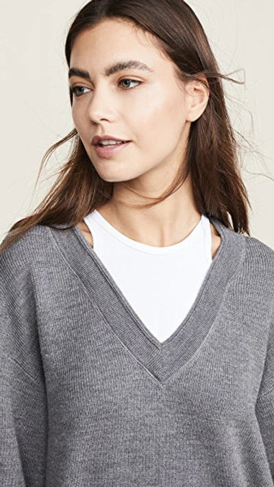 Shop Alexander Wang T Bi-layer V Neck Sweater In Heather Grey