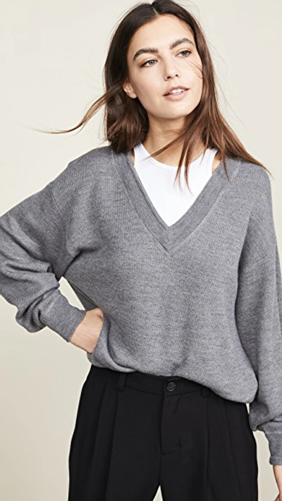 Shop Alexander Wang T Bi-layer V Neck Sweater In Heather Grey