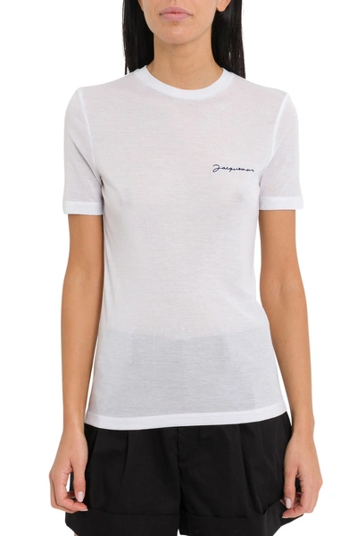 Shop Jacquemus Embroiderd Logo Tee In Bianco