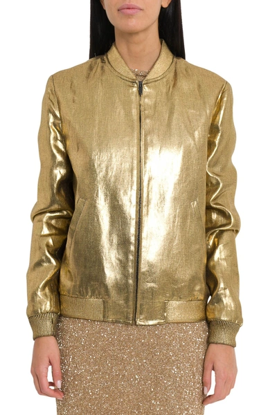 Shop Saint Laurent Teddy Golden Varsity Jacket In Oro