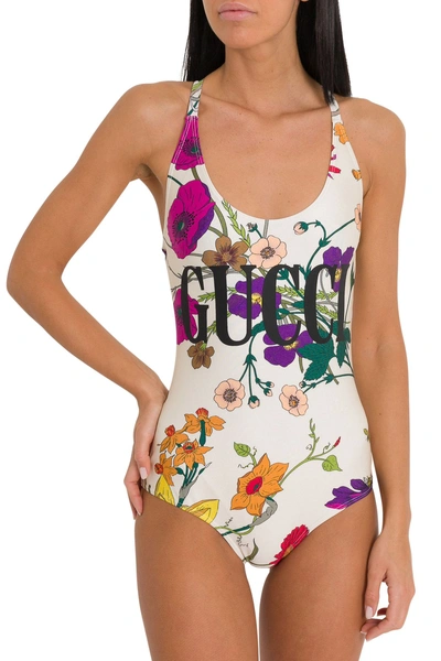 Shop Gucci Flora Gothic One-piece Swimsuit In Multicolor