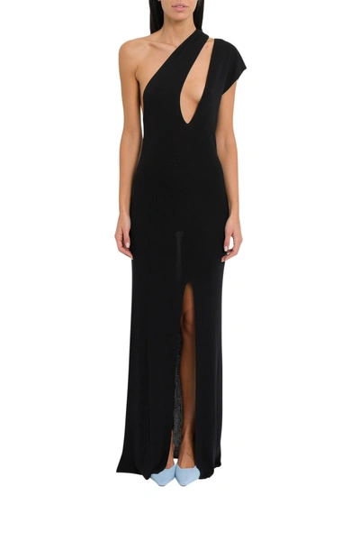 Shop Jacquemus One-shoulder Long Dress With Cut Out Detail In Black