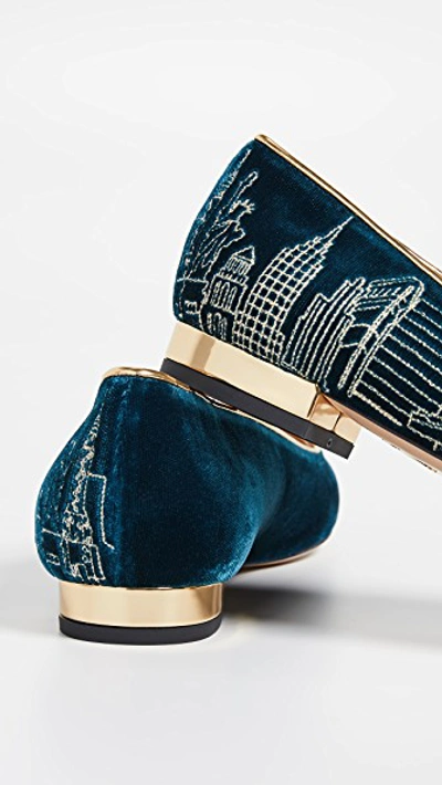 Shop Charlotte Olympia City Kitty New York Flats In Blue/gold