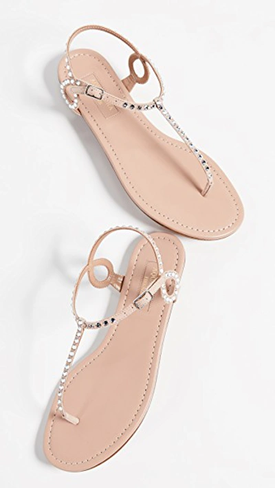 Shop Aquazzura Almost Bare Crystal Flat Sandals In Powder Pink