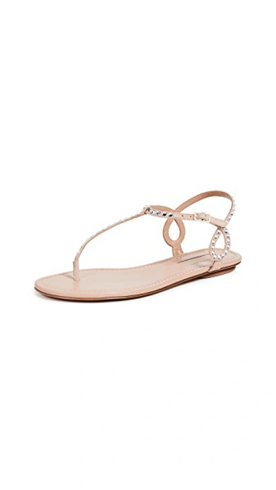 Shop Aquazzura Almost Bare Crystal Flat Sandals In Powder Pink