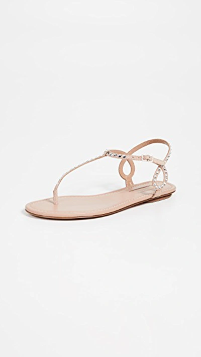 Shop Aquazzura Almost Bare Crystal Flat Sandals In Powder Pink