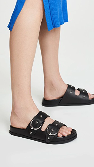 Shop Rebecca Minkoff Vachel Double Strap Slides In Black