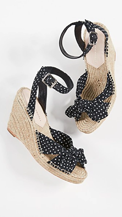 Shop Loeffler Randall Tessa Bow Wedge Espadrilles In Black/cream